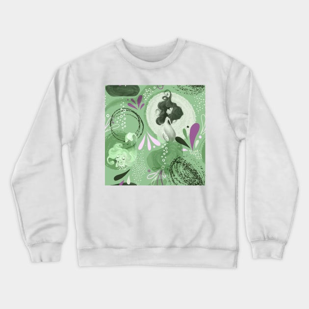 Whimsical Mermaids Green Abstract Pattern Crewneck Sweatshirt by FabulouslyFestive